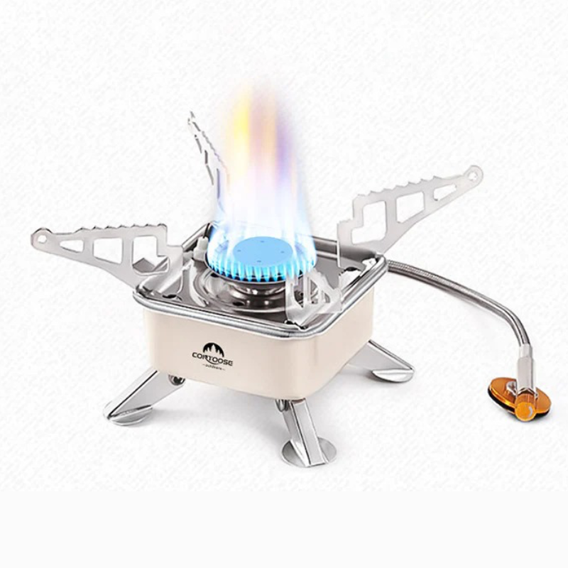 Portable Outdoor Folding Stove - Square Shape with Adapter Hose and Windshield