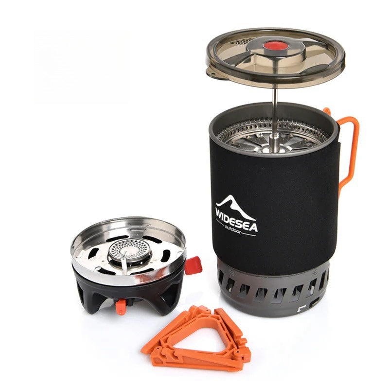 Camping Cooking System with Coffee Filter - Energy-Saving Heat Concentration Pot, Ideal for Hiking and Outdoor Use