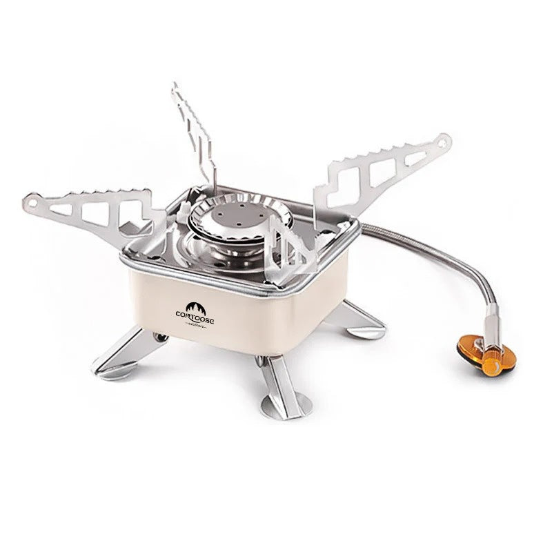 Portable Outdoor Folding Stove - Square Shape with Adapter Hose and Windshield