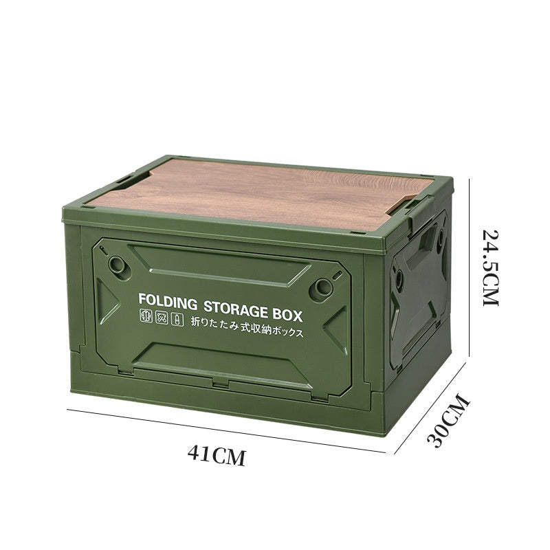 Outdoor Side-Opening Storage Box with Wheels - Multi-Functional Camping Organizer with Wooden Lid