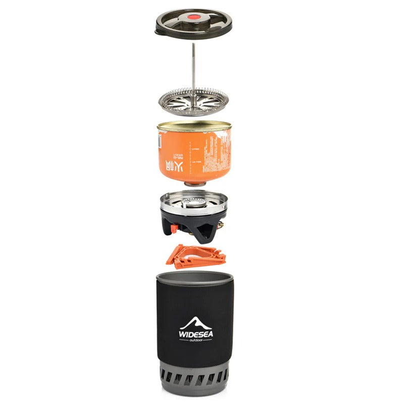 Camping Cooking System with Coffee Filter - Energy-Saving Heat Concentration Pot, Ideal for Hiking and Outdoor Use