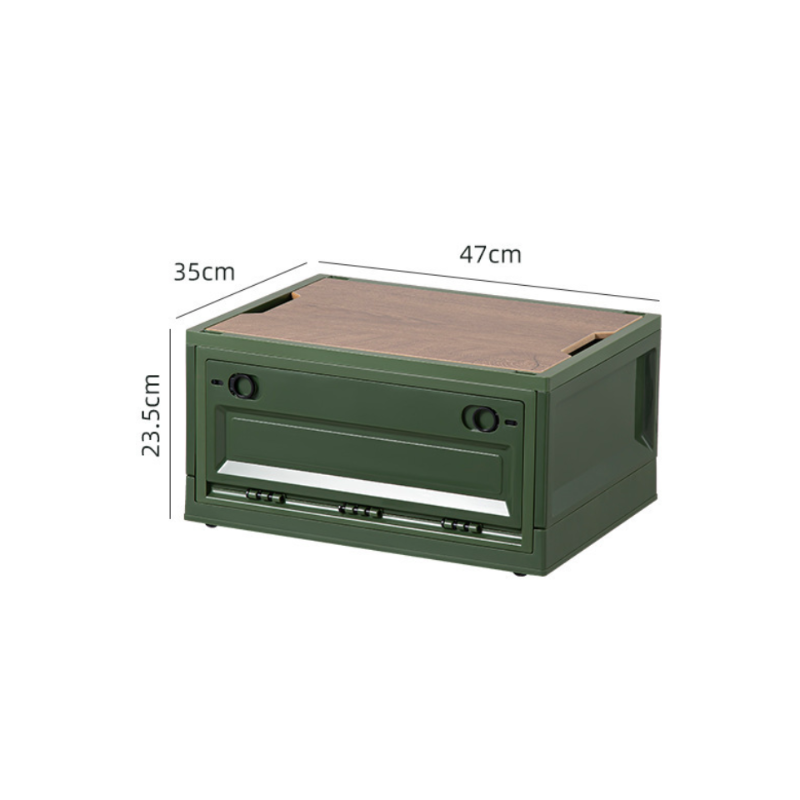 Outdoor Side-Opening Storage Box with Wheels - Multi-Functional Camping Organizer with Wooden Lid