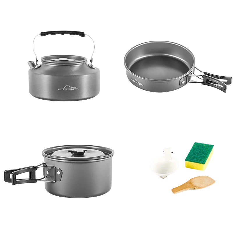 Outdoor Camping Cookware Set - 1-3 Person, Aluminum Pots and Kettle with Utensils