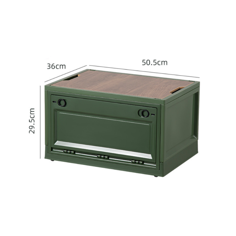 Outdoor Side-Opening Storage Box with Wheels - Multi-Functional Camping Organizer with Wooden Lid