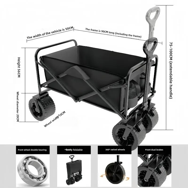 Heavy-Duty Foldable Camping Wagon with 380L Capacity and Steel Frame