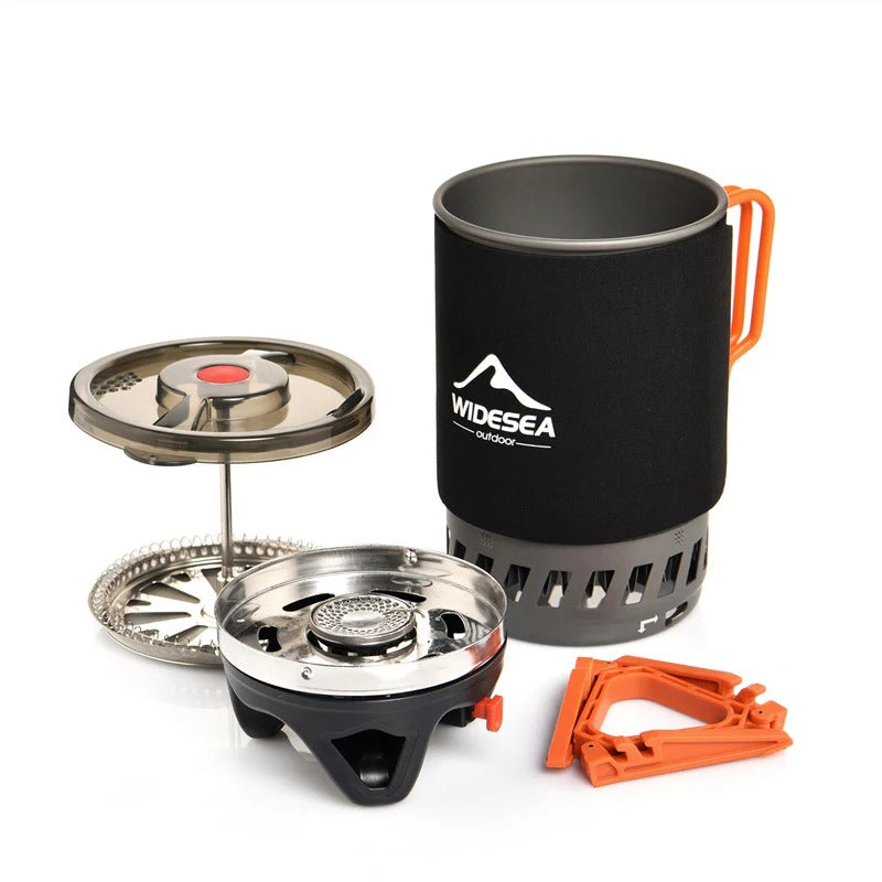 Camping Cooking System with Coffee Filter - Energy-Saving Heat Concentration Pot, Ideal for Hiking and Outdoor Use