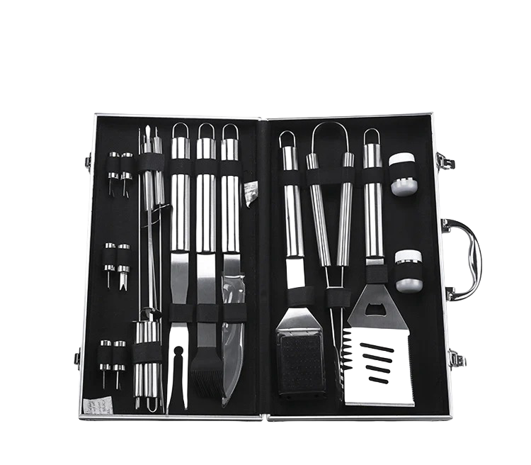 26-Piece Stainless Steel BBQ Tool Set with Aluminum Case for Camping & Outdoor Grilling