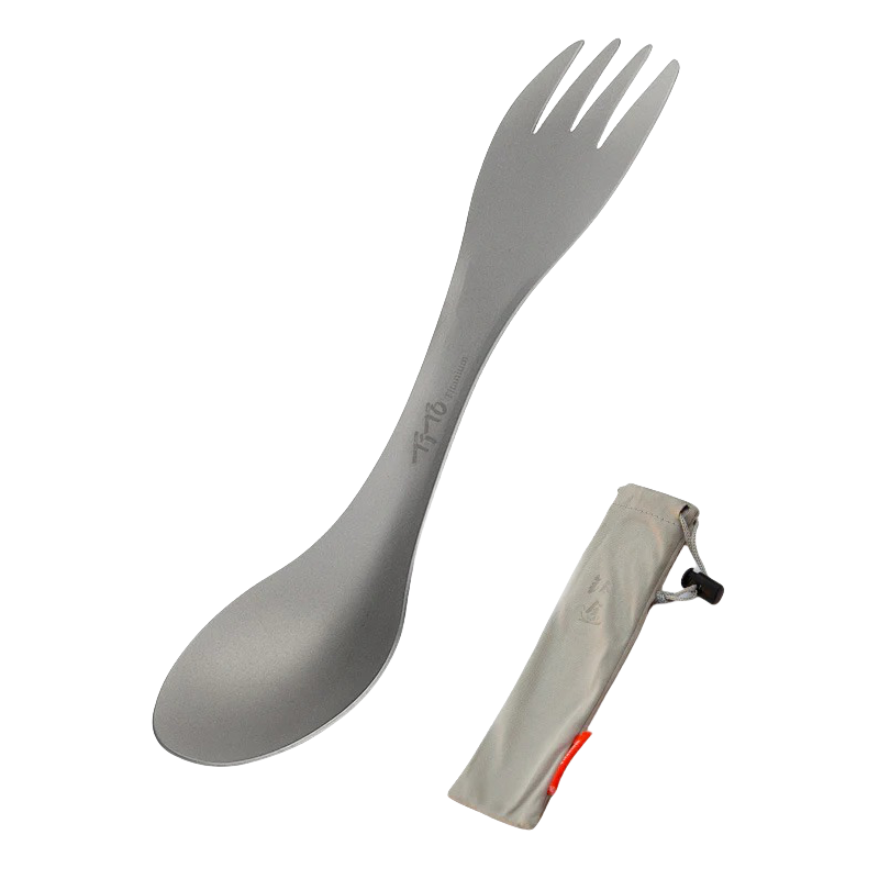 Outdoor Titanium Spork - Lightweight and Durable 2-in-1 Utensil with Storage Pouch