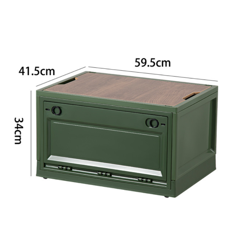 Outdoor Side-Opening Storage Box with Wheels - Multi-Functional Camping Organizer with Wooden Lid