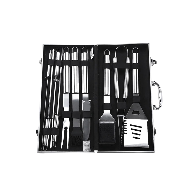 26-Piece Stainless Steel BBQ Tool Set with Aluminum Case for Camping & Outdoor Grilling