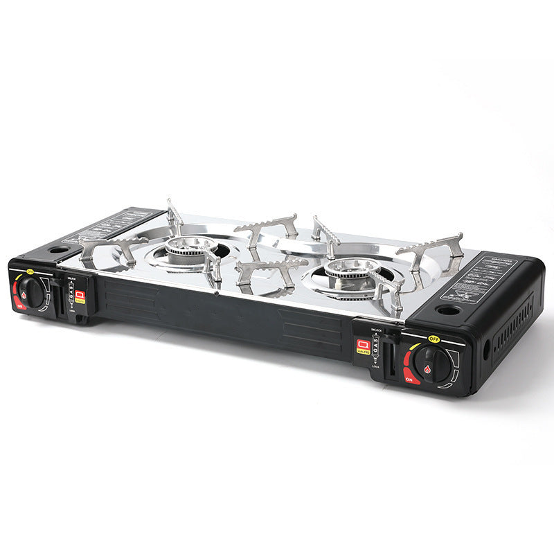 Portable Outdoor Double Burner Butane Gas Stove - Windproof, Ideal for Camping, BBQ, and Outdoor Cooking