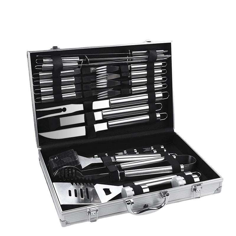 26-Piece Stainless Steel BBQ Tool Set with Aluminum Case for Camping & Outdoor Grilling