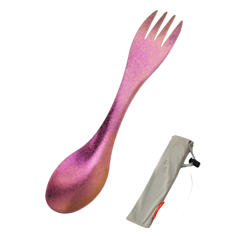 Outdoor Titanium Spork - Lightweight and Durable 2-in-1 Utensil with Storage Pouch